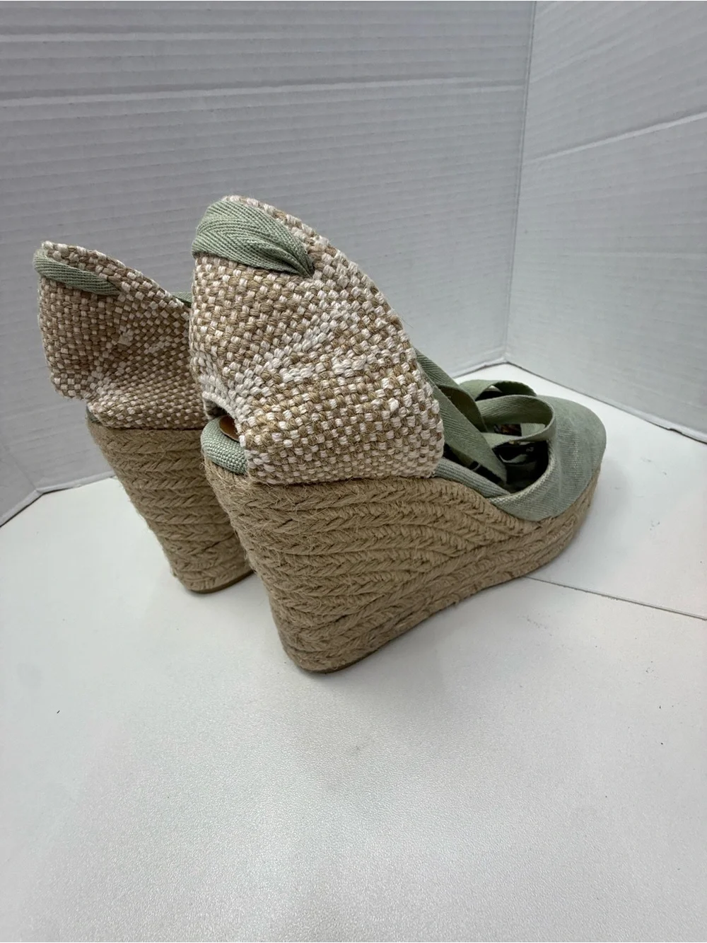 Castañer Carina Canvas Wedge Espadrilles Olive Green Size 37